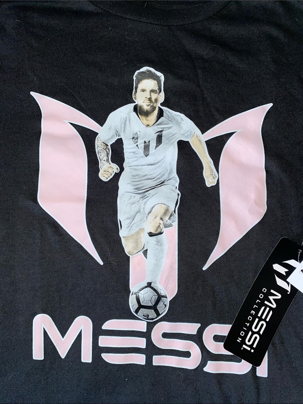 Messi Graphic Black T-Shirt with Pink Accents